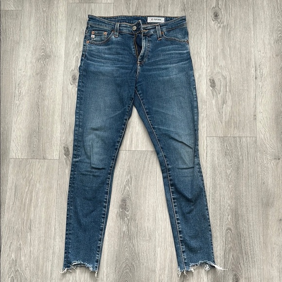 Ag Adriano Goldschmied Blue Ankle Cropped Jeans with Frayed Hem - Picture 1 of 4